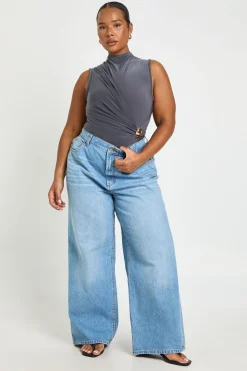 Body Grande Taille Sans Manches Drapé Froncé Avec Détail Doré