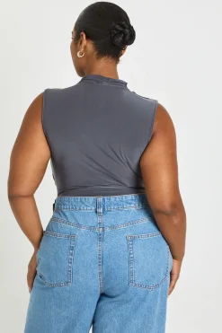 Body Grande Taille Sans Manches Drapé Froncé Avec Détail Doré