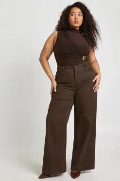 boohoo Body Grande Taille Sans Manches Drapé Froncé À Bordure Dorée<Femme Looks Chocolat|Tops