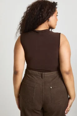 boohoo Body Grande Taille Sans Manches Drapé Froncé À Bordure Dorée<Femme Looks Chocolat|Tops