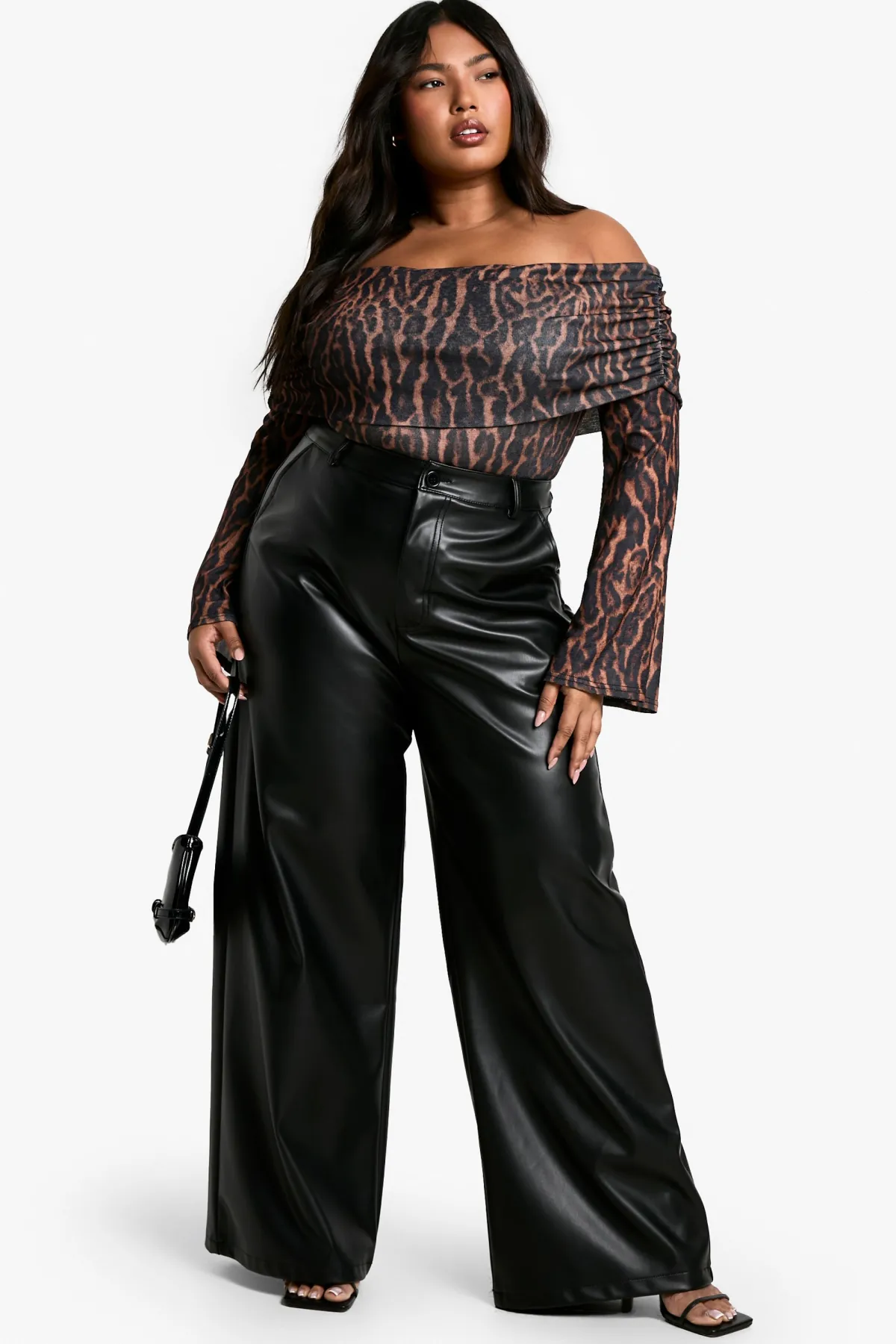 boohoo Body Léopard Bardot Froncé Plus<Femme Imprimé Léopard|Tops