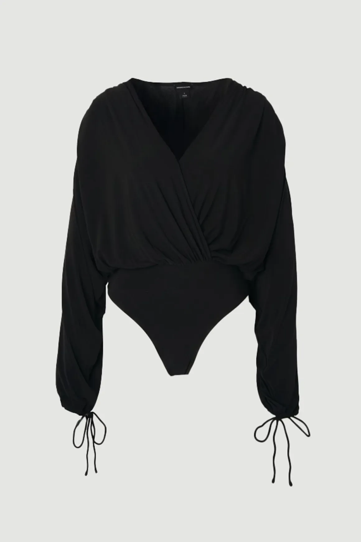 Body à Manches Chauve-Souris, Décolleté Plongeant et Fronces en Crêpe Drapé Extensible