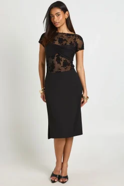 Body À Manches Courtes En Mesh Floqué Floral Avec Détail Torsadé Devant