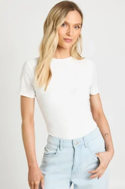 Body À Manches Courtes En Tissu Slinky Double Épaisseur Petite