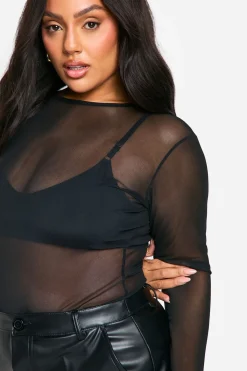 boohoo Body à manches longues à col rond pour grandes tailles<Femme Tops