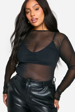 boohoo Body à manches longues à col rond pour grandes tailles<Femme Tops