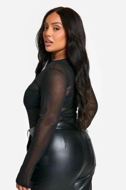 boohoo Body à manches longues à col rond pour grandes tailles<Femme Tops