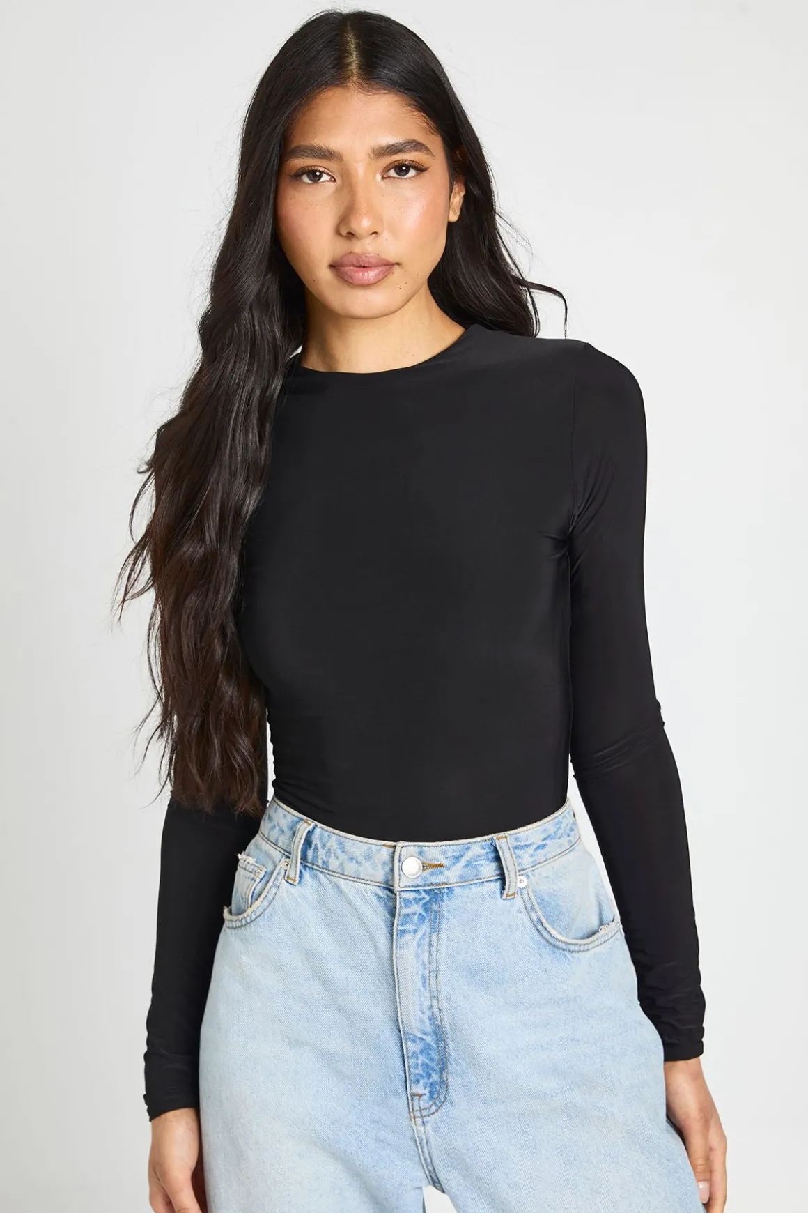 Body À Manches Longues Col Rond En Jersey Slinky Double Épaisseur Coupe Tall