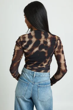 boohoo Body À Manches Longues En Mesh Imprimé Avec Encolure Froncée<Femme Tops