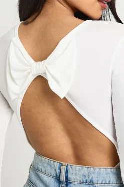 Body À Manches Longues En Tissu Slinky Avec Nœud Au Dos