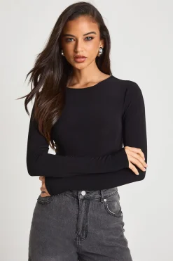 boohoo Body À Manches Longues En Tissu Slinky Avec Nœud Au Dos<Femme Tops
