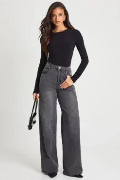 boohoo Body À Manches Longues En Tissu Slinky Avec Nœud Au Dos<Femme Tops