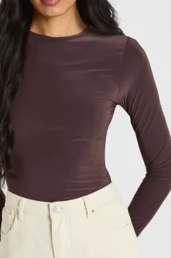 Body À Manches Longues Et Col Rond En Tissu Slinky Double Épaisseur Pour Grande Taille