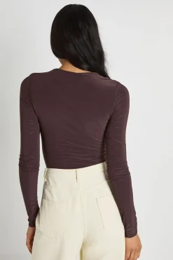 Body À Manches Longues Et Col Rond En Tissu Slinky Double Épaisseur Pour Grande Taille