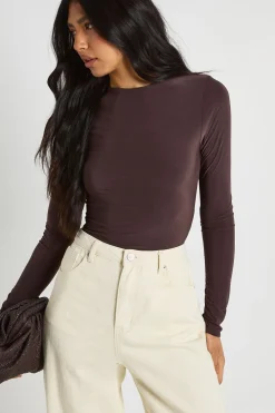 Body À Manches Longues Et Col Rond En Tissu Slinky Double Épaisseur Pour Grande Taille