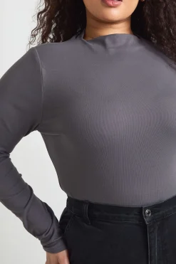 Body à Manches Longues Ultra Doux avec Col Intégré Taille Plus