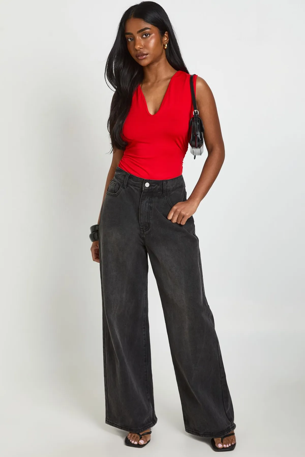 boohoo Body Moulant Mat Froncé À Décolleté Plongeant<Femme Tops