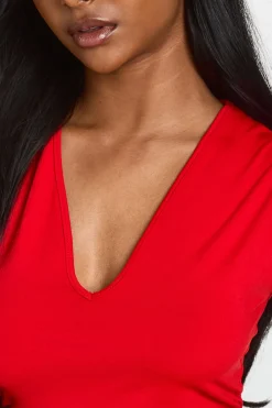 boohoo Body Moulant Mat Froncé À Décolleté Plongeant<Femme Tops