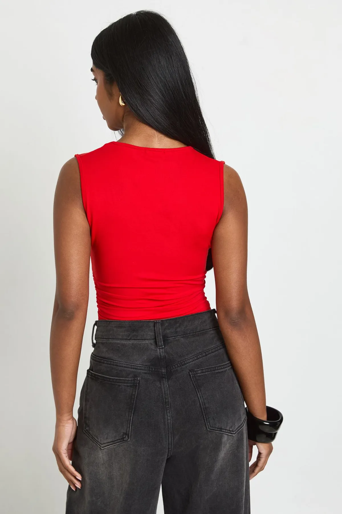 boohoo Body Moulant Mat Froncé À Décolleté Plongeant<Femme Tops