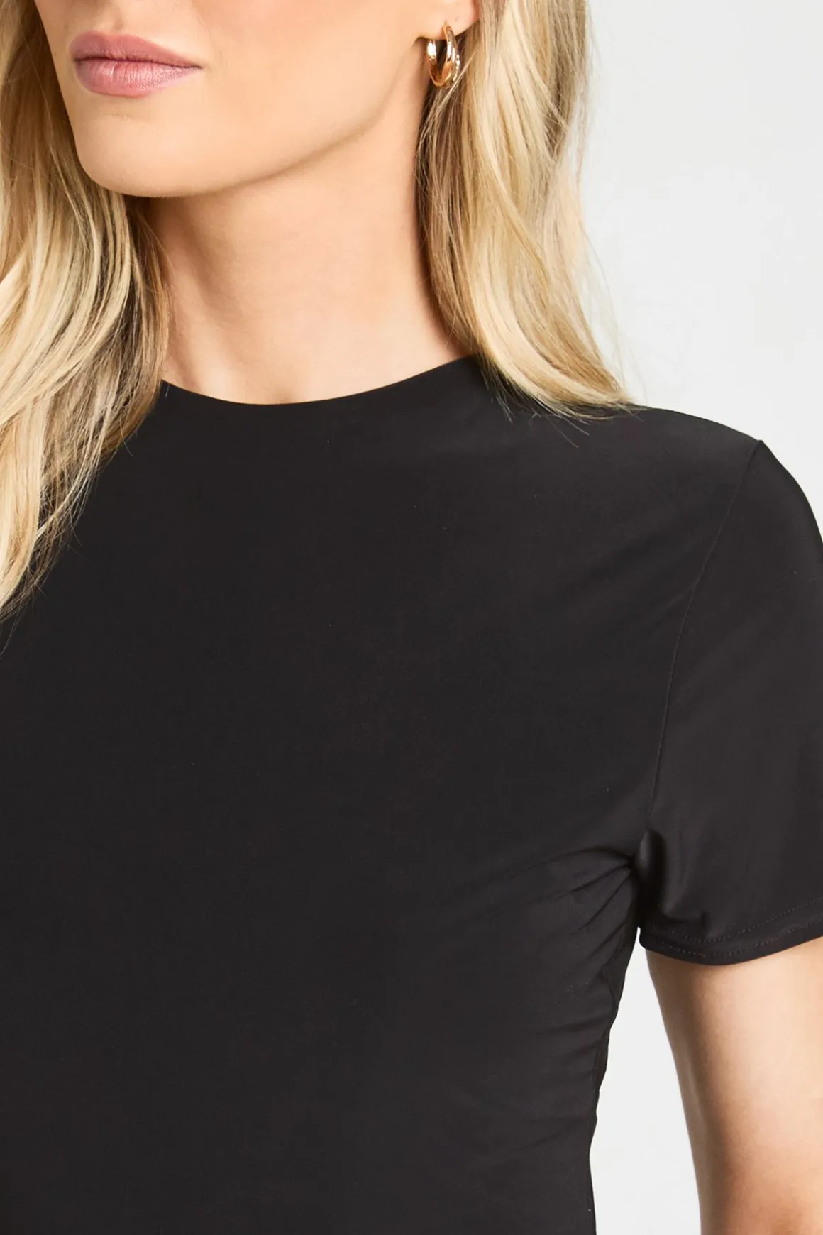 Body Petite À Manches Courtes En Tissu Slinky Double Épaisseur