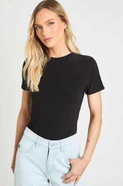 Body Petite À Manches Courtes En Tissu Slinky Double Épaisseur