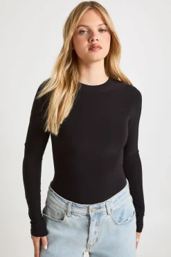 boohoo Body Petite À Manches Longues Col Rond En Tissu Slinky Double Épaisseur<Femme Tops