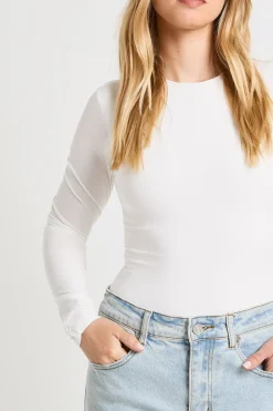 Body Petite À Manches Longues Et Col Rond En Tissu Slinky Double Épaisseur