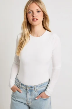 Body Petite À Manches Longues Et Col Rond En Tissu Slinky Double Épaisseur