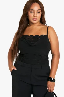 Body plus-size en tissu fluide avec insert en dentelle
