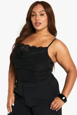 Body plus-size en tissu fluide avec insert en dentelle