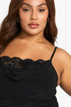 Body plus-size en tissu fluide avec insert en dentelle