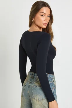 boohoo Body sans couture à manches longues et encolure échancrée<Femme Tops