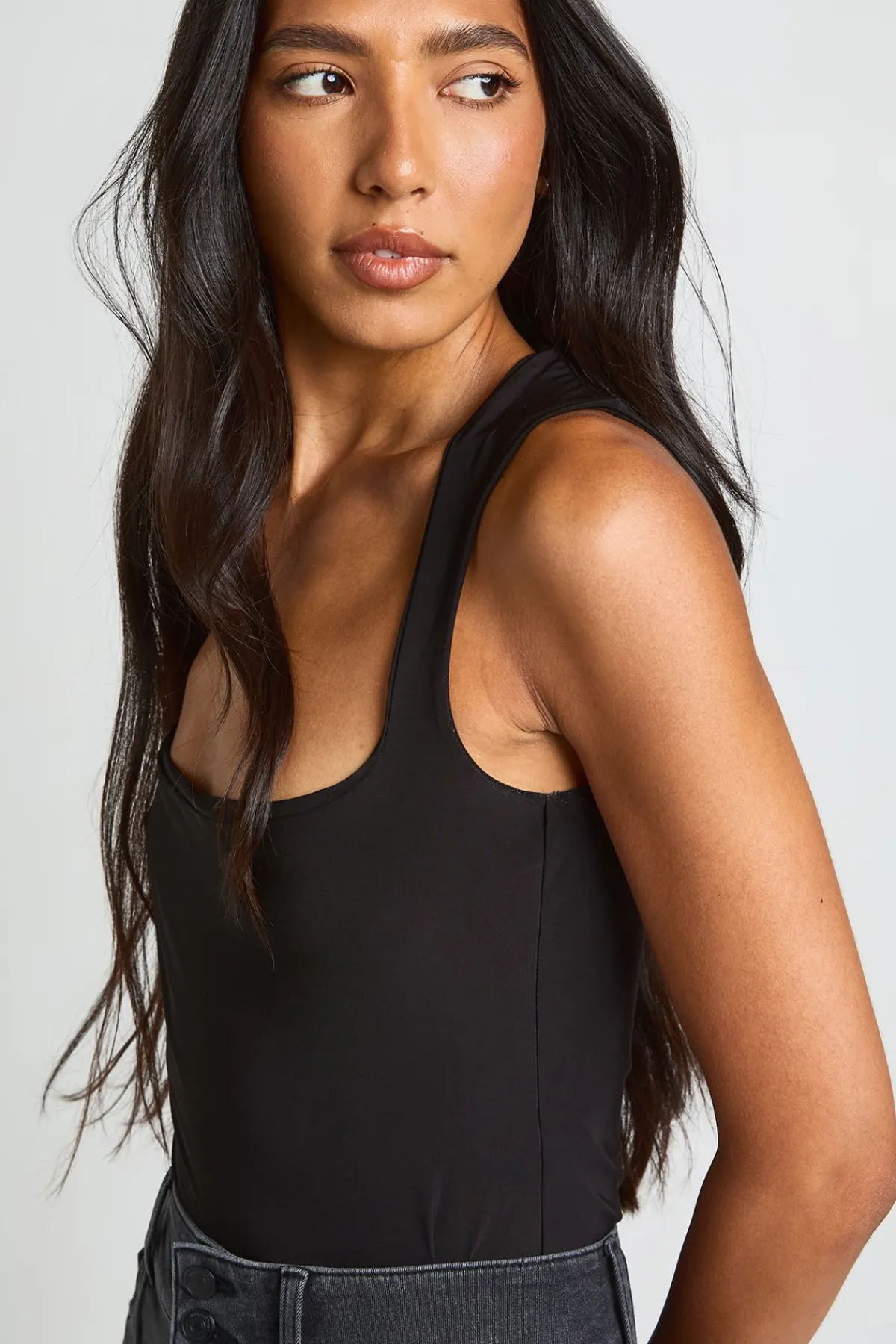 boohoo Body Sans Manches À Double Épaisseur Slinky Encolure Carrée Coupe Tall<Femme Tops