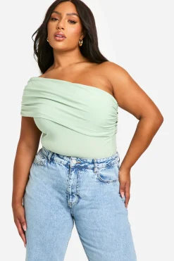 Bodysuit Bardot à fronces latérales grande taille