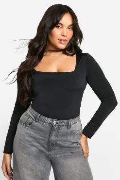 Bodysuit Boohoo Basics Plus Double Layer Slinky à col carré