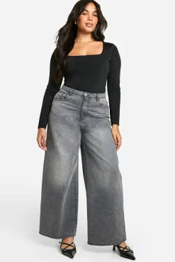 Bodysuit Boohoo Basics Plus Double Layer Slinky à col carré