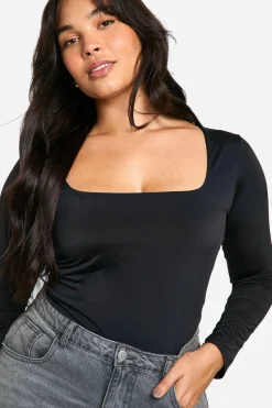 Bodysuit Boohoo Basics Plus Double Layer Slinky à col carré