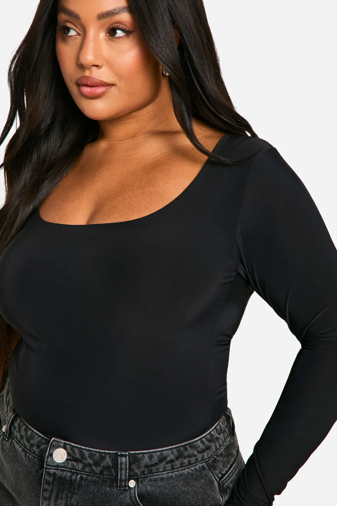 Bodysuit Boohoo Basics Plus Double Couche Slinky Scoop