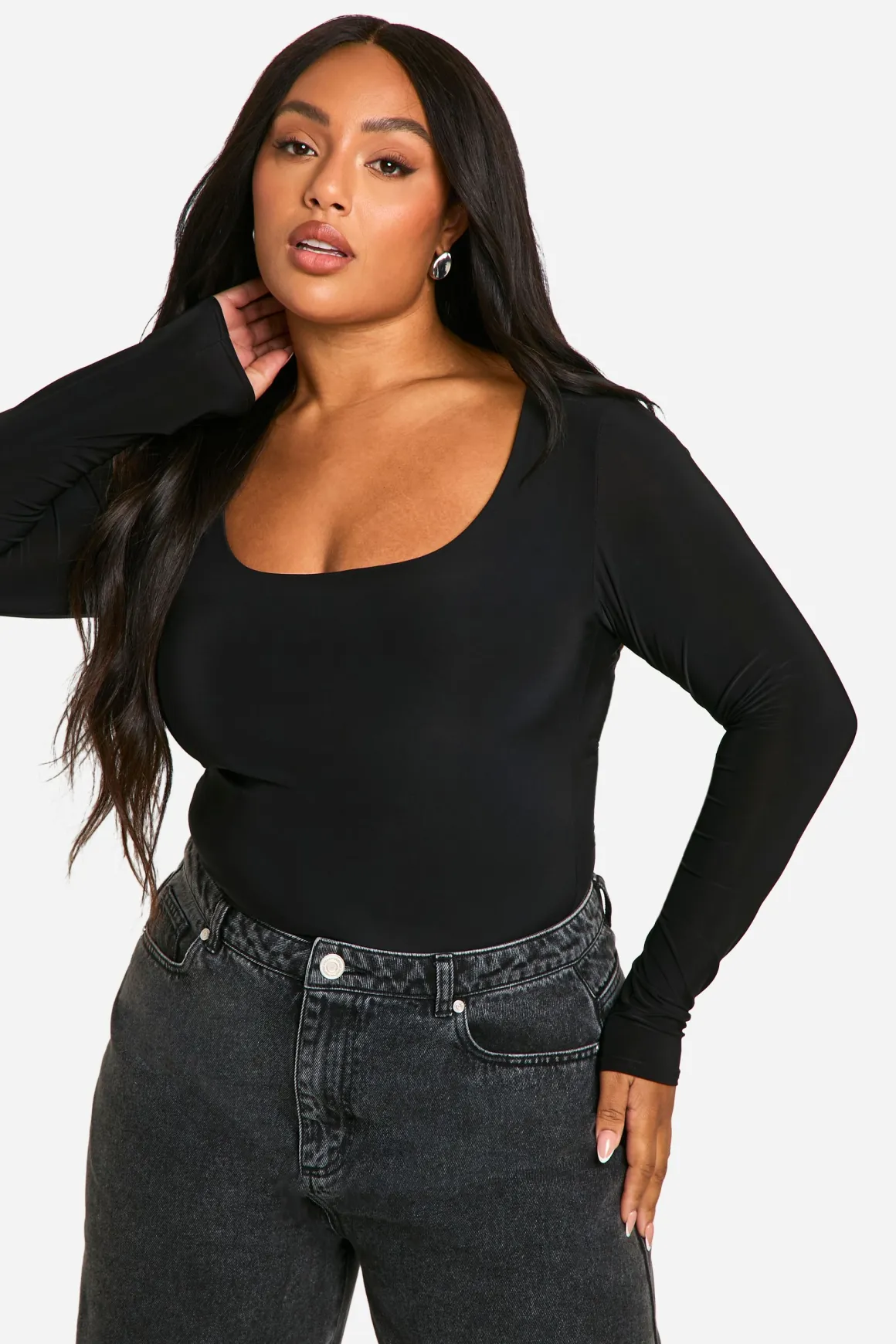 Bodysuit Boohoo Basics Plus Double Couche Slinky Scoop