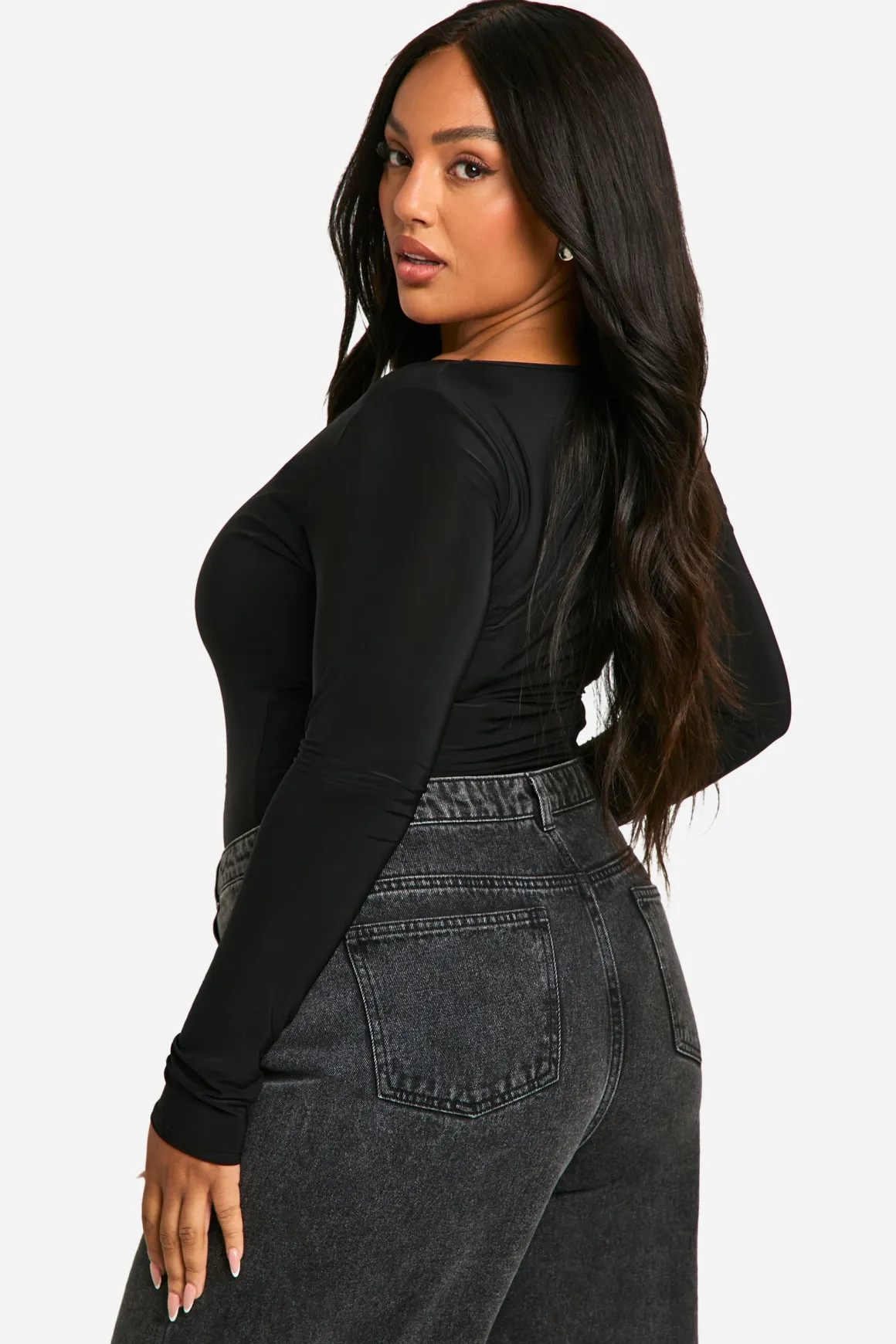 Bodysuit Boohoo Basics Plus Double Couche Slinky Scoop