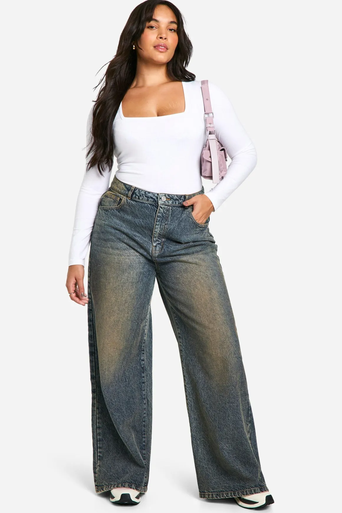 Bodysuit Boohoo Basics Plus en coton à col carré et manches longues
