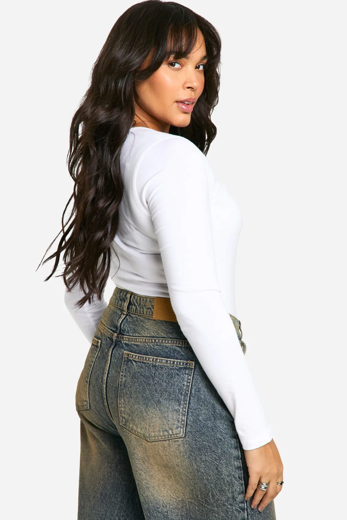 Bodysuit Boohoo Basics Plus en coton à col carré et manches longues