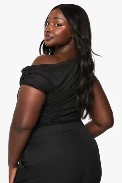 Bodysuit en résille à superposition plissée grande taille