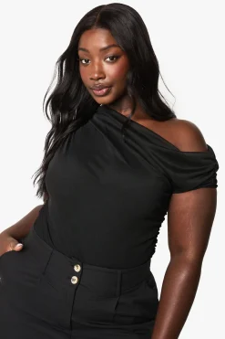 Bodysuit en résille à superposition plissée grande taille