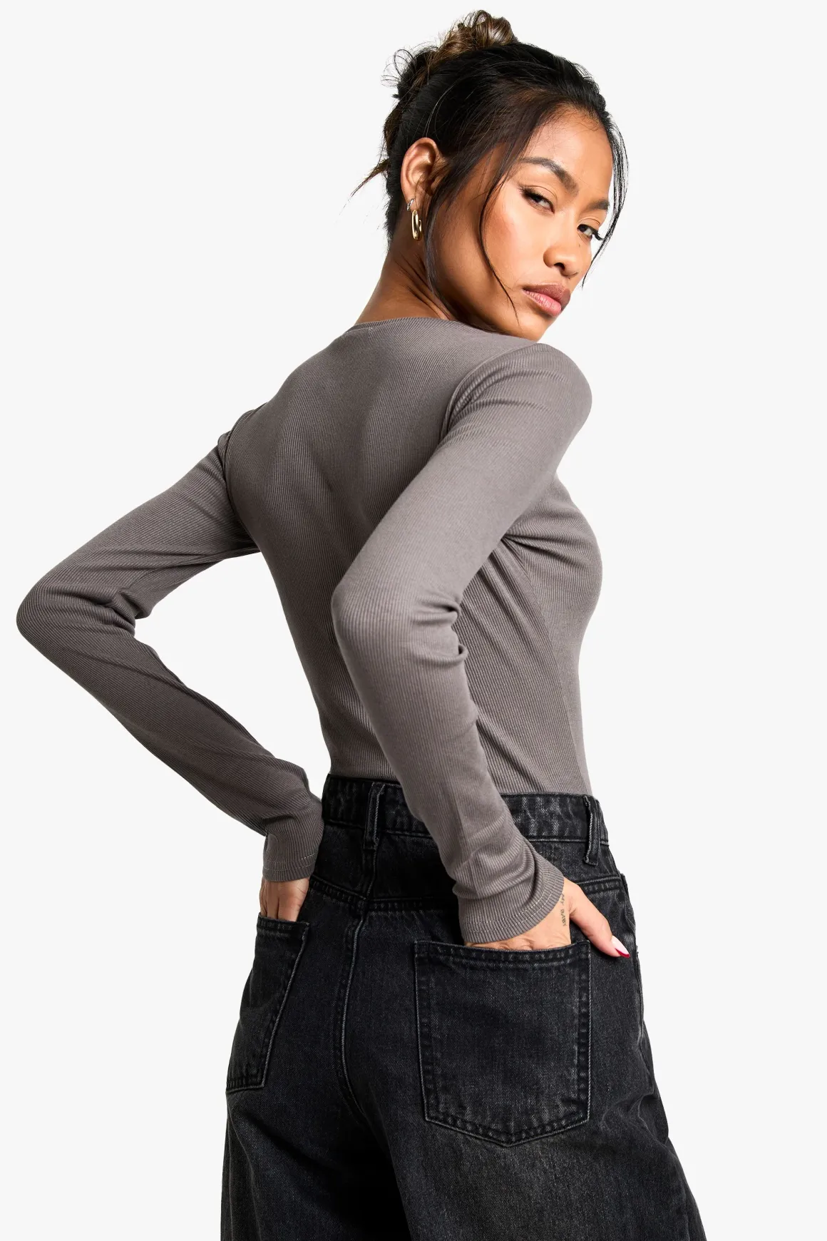 Bodysuit à manches longues à col rond Boohoo Basics, lot de 2