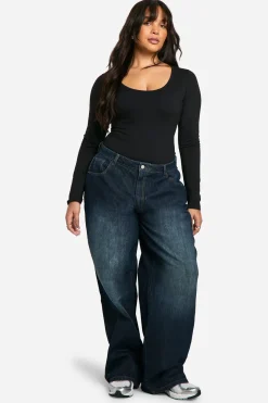 Bodysuit à manches longues en coton Boohoo Basics Plus à encolure échancrée