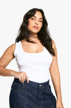 Bodysuit sans manches en coton à col échancré Boohoo Basics Plus