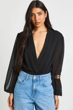 boohoo Body Tall Cache-cœur À Manches En Mousseline<Femme Tops