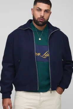 boohooMAN Bomber effet laine à col tricoté et fermeture éclair Plus<Homme Tout Afficher|Manteaux Et Vestes