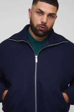 boohooMAN Bomber effet laine à col tricoté et fermeture éclair Plus<Homme Tout Afficher|Manteaux Et Vestes